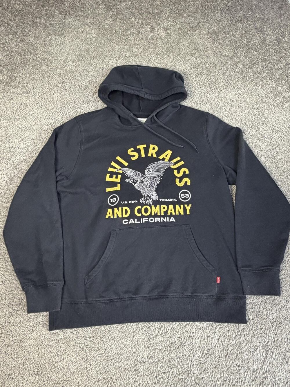 Levi's Hoodie Mens M Black Pullover Fleece Hooded Pockets Graphic Eagle